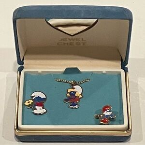 Vintage Smurf’s 3 pc Jewelry Set & Mini Chest